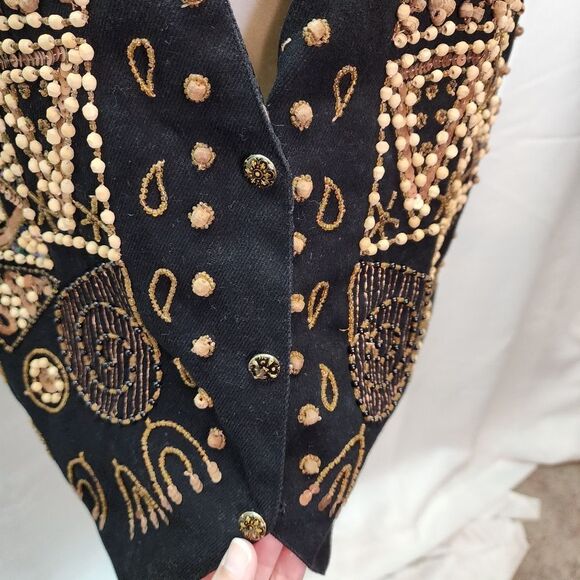 Modi Denim Vintage Sequin Applique Button Front Vest Size Medium - Picture 7 of 8